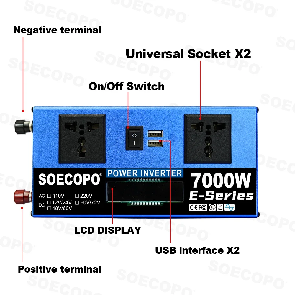 SOECOPO 7000W zonnekit off-grid zonnestelsel complete USB 5V/1.5A 100A controller 2 * zonnepanelen DC 12V - AC 110V/220V omvormer - Afbeelding 5