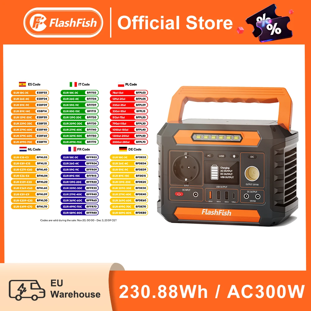 FF FlashFish Draagbare Powerstation 300W AC Zonne-energiegenerator 230.88Wh Lithium Batterijen Verlichtingsvoeding Buitenbatterij Camper - Afbeelding 2
