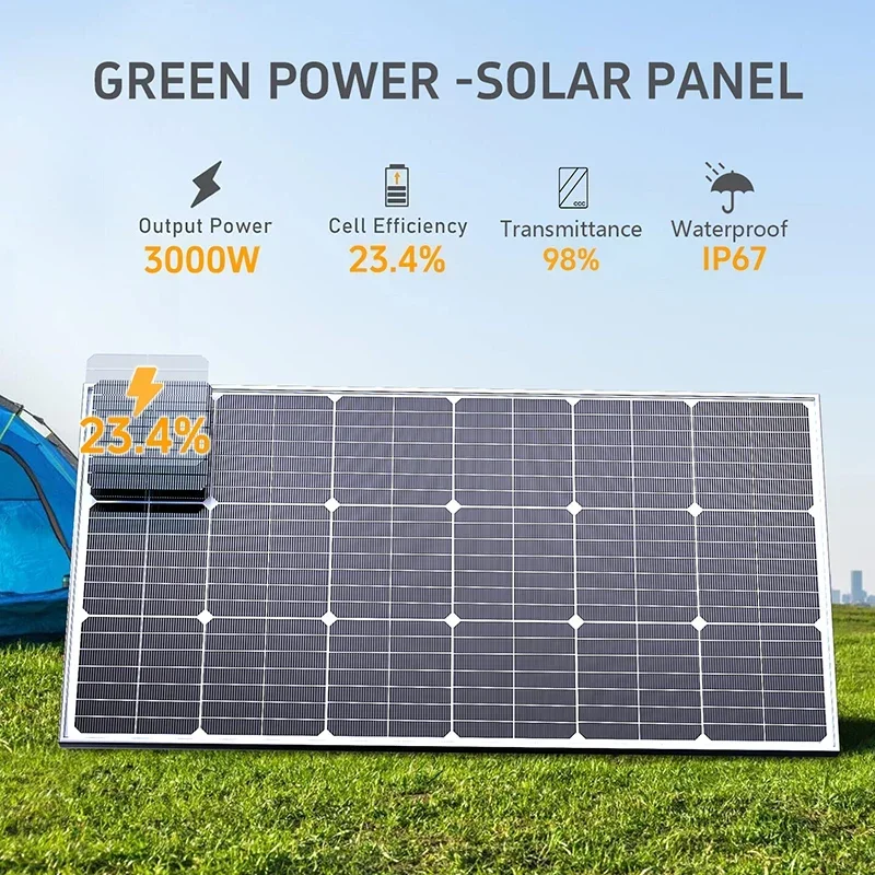 6000W/3000W krachtige zonnepaneelkit, geschikt voor buitenactiviteiten en huizen Camping en camper off grid living - Afbeelding 2