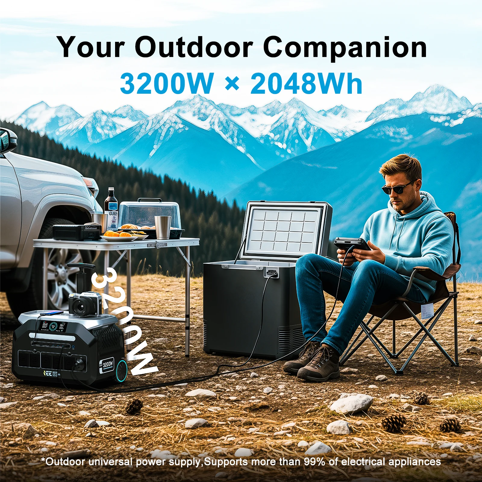 IEE 3200W Draagbare Powerstation Zonnegenerator LiFePO4 Batterij 2048Wh AC V Uitgang Trolley Voor Camperbus Camping Met Mobiele App - Afbeelding 6