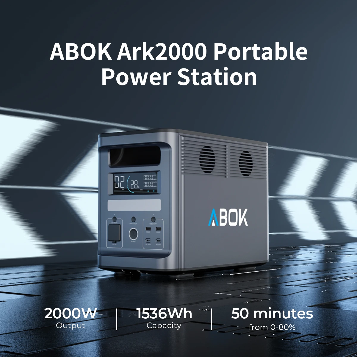 Power Station ABOK Ark2000 1536Wh 2000W AC-zonnegenerator DC-DC-oplader voor thuis, noodgevallen, kamperen buiten, mobiele stroomvoorziening met applicatie - Afbeelding 2