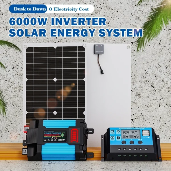 Complete kit voor zonne-energiesysteem, 6000W 220V omvormer, 100A controller energiesysteem met USB, geschikt voor buitengebruik, campervan.
