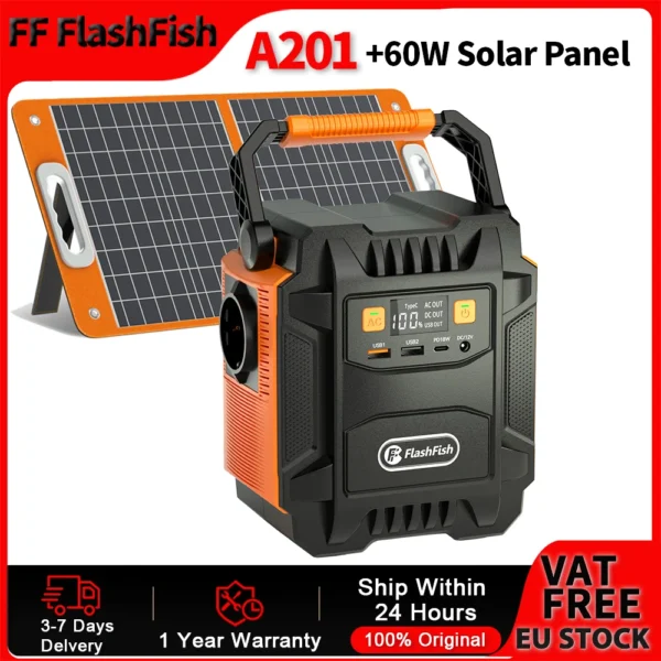 FF Flashfish draagbare krachtcentrale 200W zonnegenerator 172,8Wh batterij AC-uitgangen met 60W zonnepaneel voor buiten kamperen RV