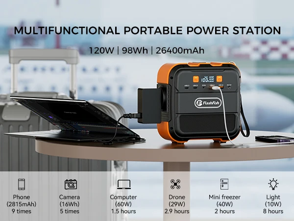 FF Flashfish A101 230V Mini Draagbare Powerbank 120W 97.68Wh met Zonnepaneel 60W Batterij Zonne-energiegenerator Powerbank Huishoudelijke Draagbare Powerbank Ondersteunt Opladen via Zonnepaneel - Afbeelding 6
