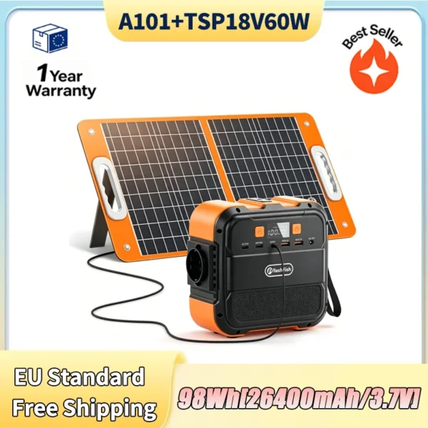 FF Flashfish A101 230V Mini Draagbare Powerbank 120W 97.68Wh met Zonnepaneel 60W Batterij Zonne-energiegenerator Powerbank Huishoudelijke Draagbare Powerbank Ondersteunt Opladen via Zonnepaneel