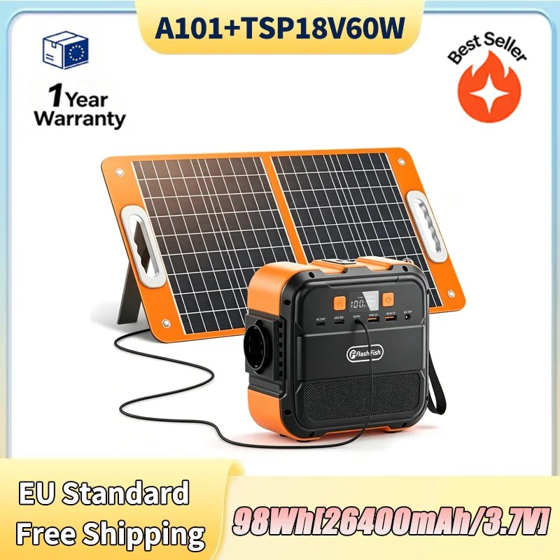 FF Flashfish A101 230V Mini Draagbare Powerbank 120W 97.68Wh met Zonnepaneel 60W Batterij Zonne-energiegenerator Powerbank Huishoudelijke Draagbare Powerbank Ondersteunt Opladen via Zonnepaneel