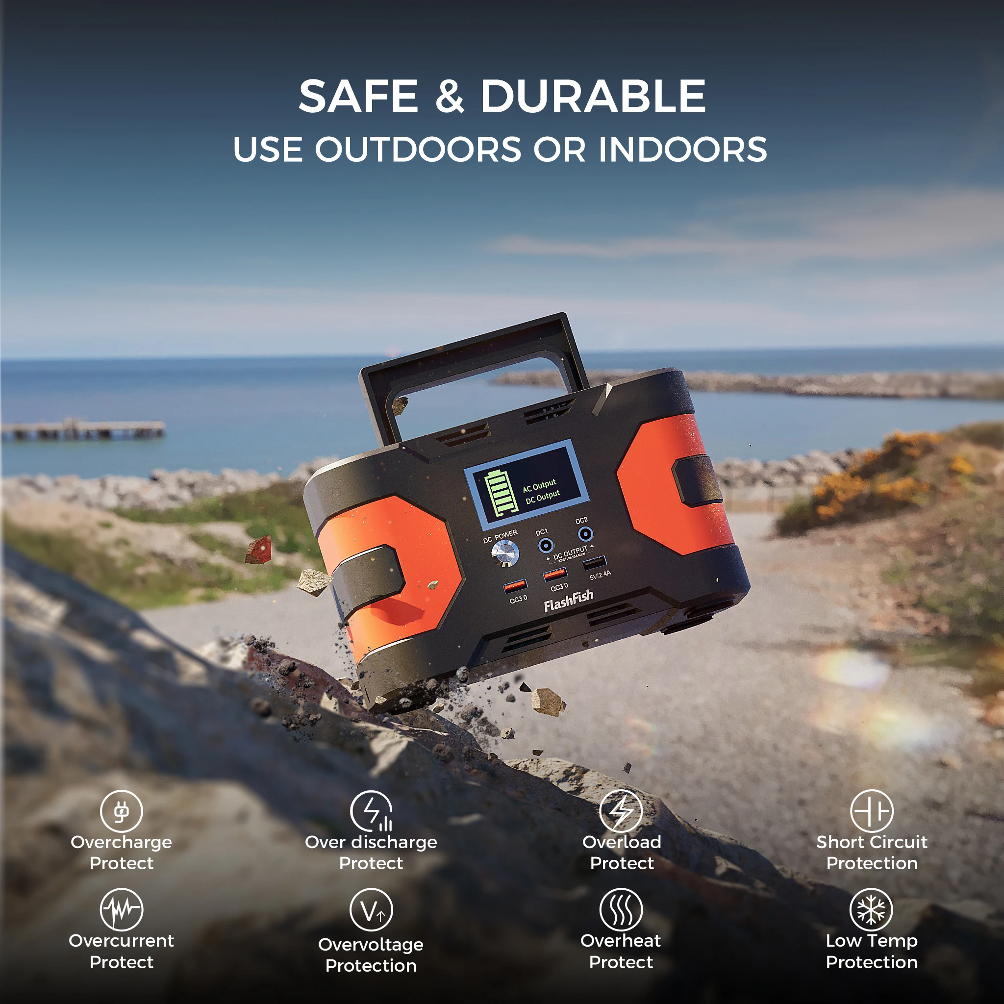 FlashFish EA200 Draagbare Powerbank, 18650 Lithium-ion Batterij, 200W Zuivere Sinusgolf Uitgang, 230V AC Stekker, QC3.0 Snelladen, Wand-/Zonne-/Autolaadbaar - Afbeelding 6