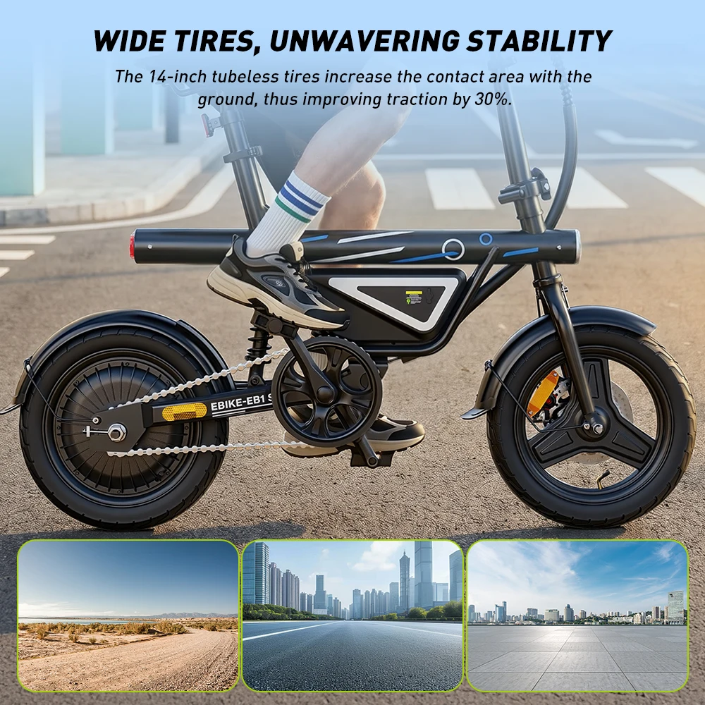 Elektrische fiets 14-inch opvouwbare fiets 250W motor 12Ah accu 30-50km bereik 3 versnellingen Max. snelheid 25km/u Mid Suspension City E-Bike Opvouwbare fiets Elektrische fiets voor volwassenen met APP-bediening City E-Bike - Afbeelding 8