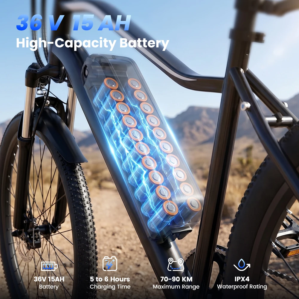 26 inch elektrische fiets EB3S voor volwassenen, elektrische stadsfiets met 250W motor, 36V 15AH, dirt bike, uitneembare lithium batterij, e-bike met app - Afbeelding 6
