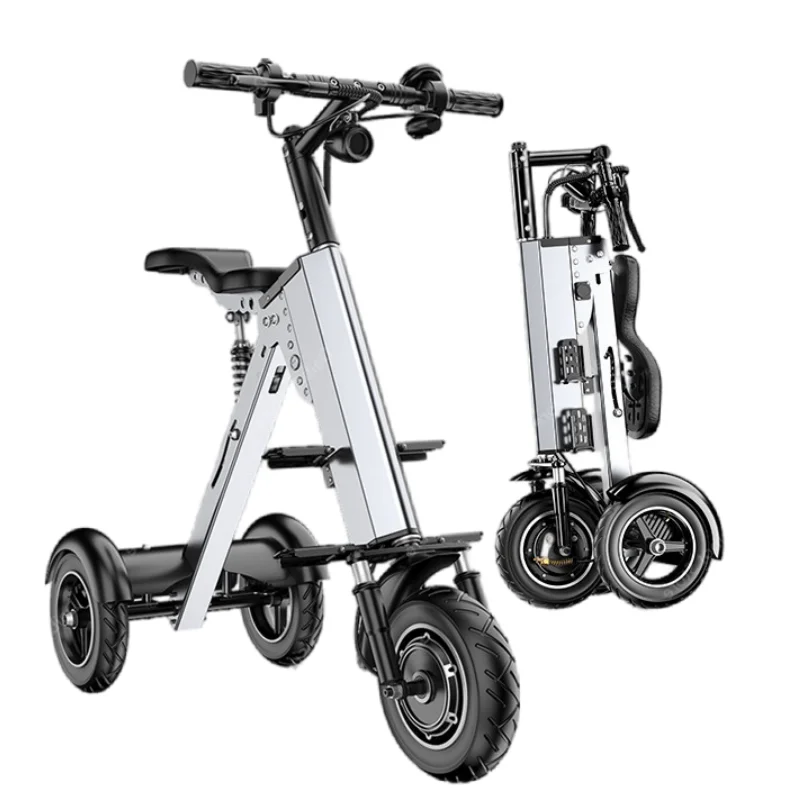 Opvouwbare elektrische scooter voor volwassenen, 3 wielen, lichtgewicht, met 2 zitplaatsen, 350 W, 36 V, wit/grijs, mini-elektrische driewieler, reizen voor familie - Afbeelding 2