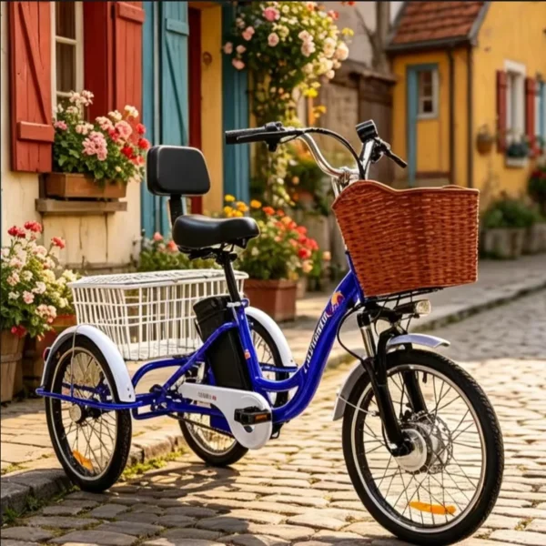 20 inch 3-wiel elektrische fietsen vracht familiefiets 350W48V12Ah elektrische fiets voor ouderen met uitneembare accu elektrische driewieler met mand
