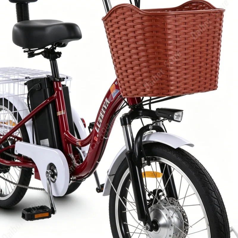 20 inch 3-wiel elektrische fietsen vracht familiefiets 350W48V12Ah elektrische fiets voor ouderen met uitneembare accu elektrische driewieler met mand - Afbeelding 3