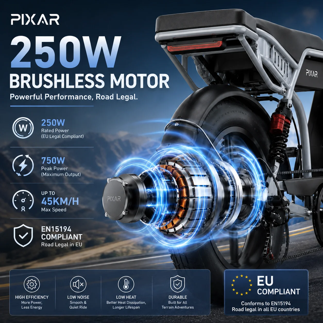 Pixar M9 Offroad Elektrische Fiets, 750W Motor, 48V 35Ah Dubbele Accu, 130 km Langbereik, 20x4,0 inch Dikke Band, Allof-terrein E-Fiets met NFC-kaart Ontgrendeling - Afbeelding 2