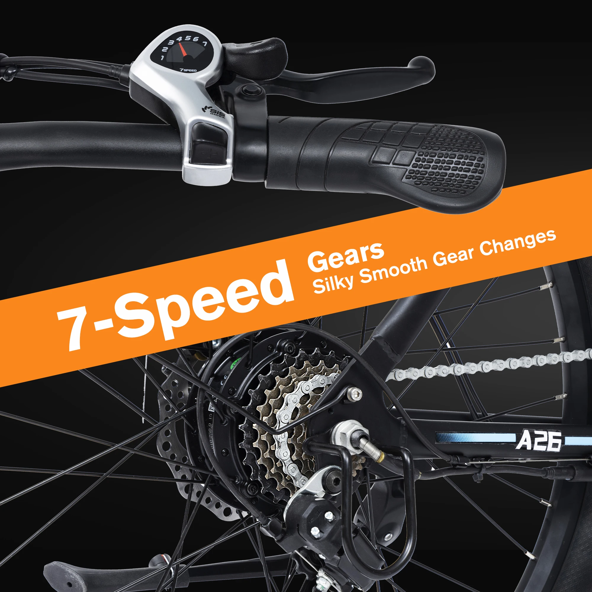 Elektrische fiets Bodywel A26 36V 13Ah uitneembare accu, tot 60 km bereik, 250W motor, 7 versnellingen, instapframe, commuter e-bike voor volwassenen - Afbeelding 4
