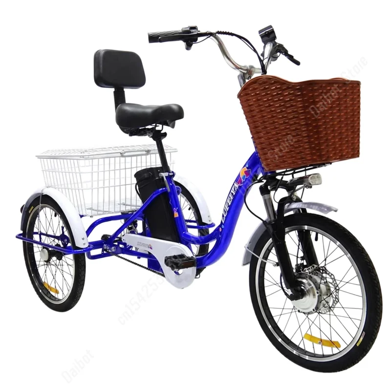 20 inch 3-wiel elektrische fietsen vracht familiefiets 350W48V12Ah elektrische fiets voor ouderen met uitneembare accu elektrische driewieler met mand - Afbeelding 2