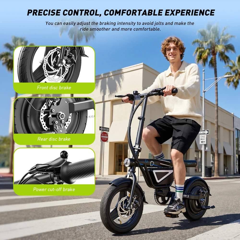 Elektrische fiets 14-inch opvouwbare fiets 250W motor 12Ah accu 30-50km bereik 3 versnellingen Max. snelheid 25km/u Mid Suspension City E-Bike Opvouwbare fiets Elektrische fiets voor volwassenen met APP-bediening City E-Bike - Afbeelding 7