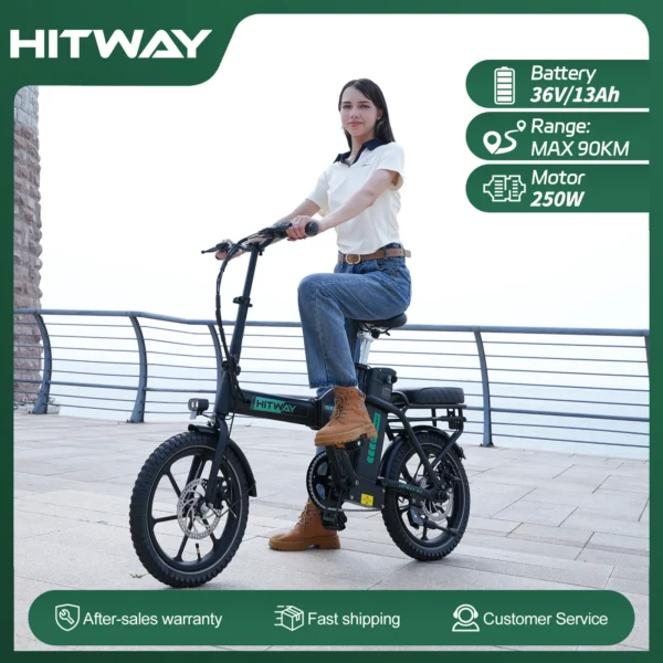 HITWAY Elektrische fiets, Opvouwbare E-Bike, Stadsfietsen, 36V/13Ah Lithium Batterij, Elektrische actieradius 35-90 km
