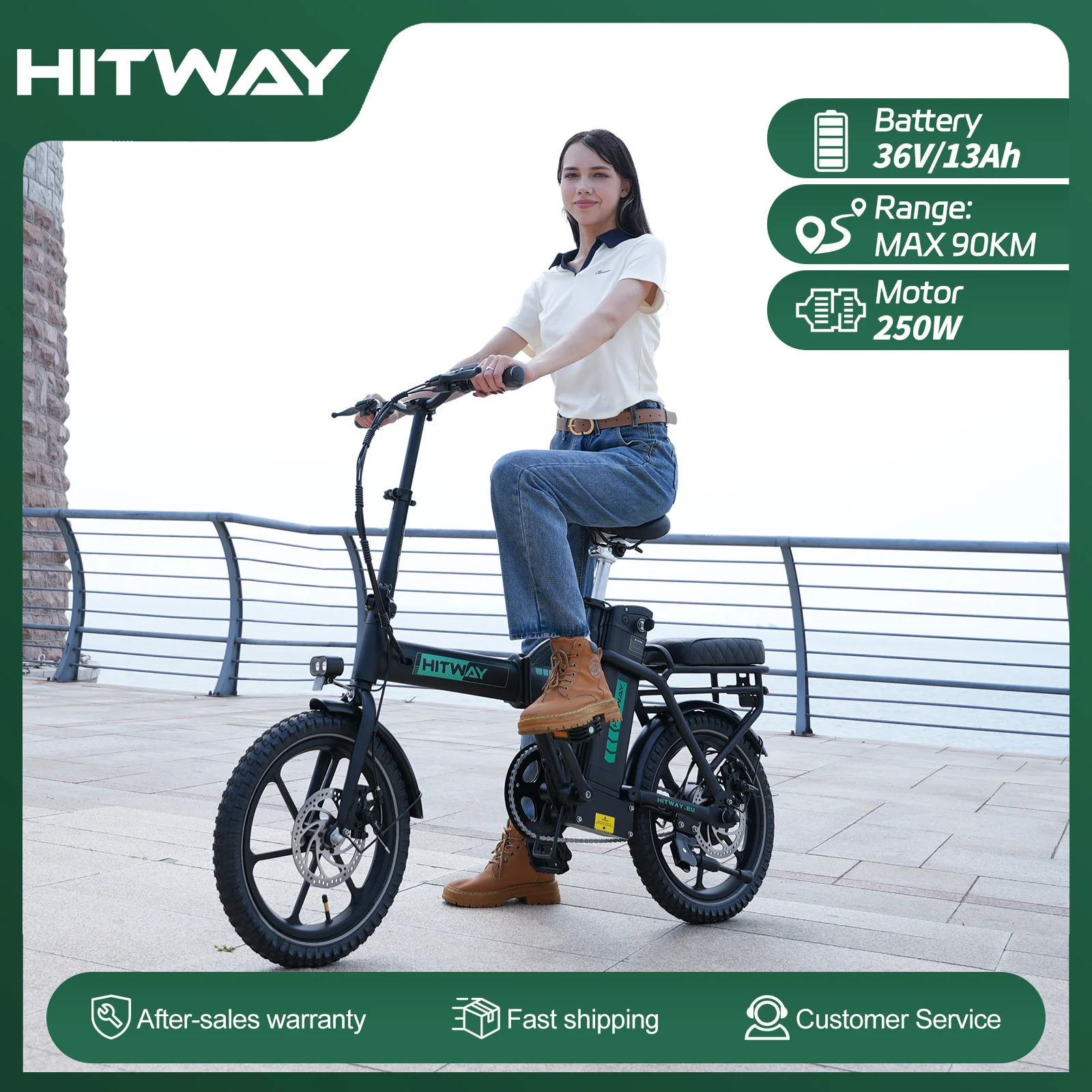 HITWAY Elektrische fiets, Opvouwbare E-Bike, Stadsfietsen, 36V/13Ah Lithium Batterij, Elektrische actieradius 35-90 km