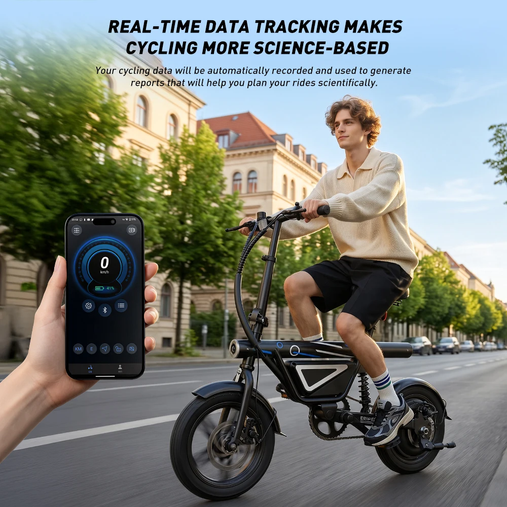 Elektrische fiets 14-inch opvouwbare fiets 250W motor 12Ah accu 30-50km bereik 3 versnellingen Max. snelheid 25km/u Mid Suspension City E-Bike Opvouwbare fiets Elektrische fiets voor volwassenen met APP-bediening City E-Bike - Afbeelding 2