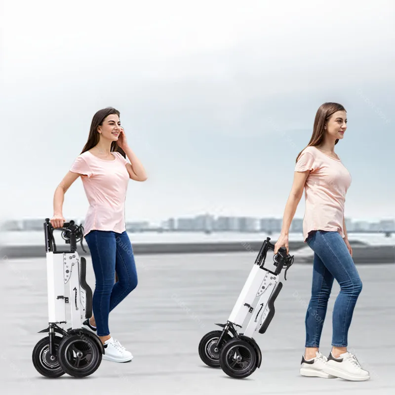Opvouwbare elektrische scooter voor volwassenen, 3 wielen, lichtgewicht, met 2 zitplaatsen, 350 W, 36 V, wit/grijs, mini-elektrische driewieler, reizen voor familie - Afbeelding 3