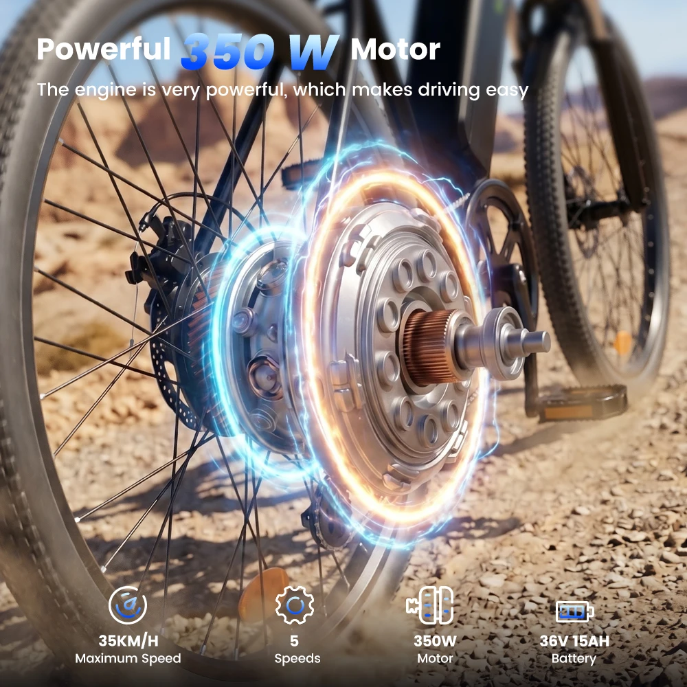 26 inch elektrische fiets EB3S voor volwassenen, elektrische stadsfiets met 250W motor, 36V 15AH, dirt bike, uitneembare lithium batterij, e-bike met app - Afbeelding 5