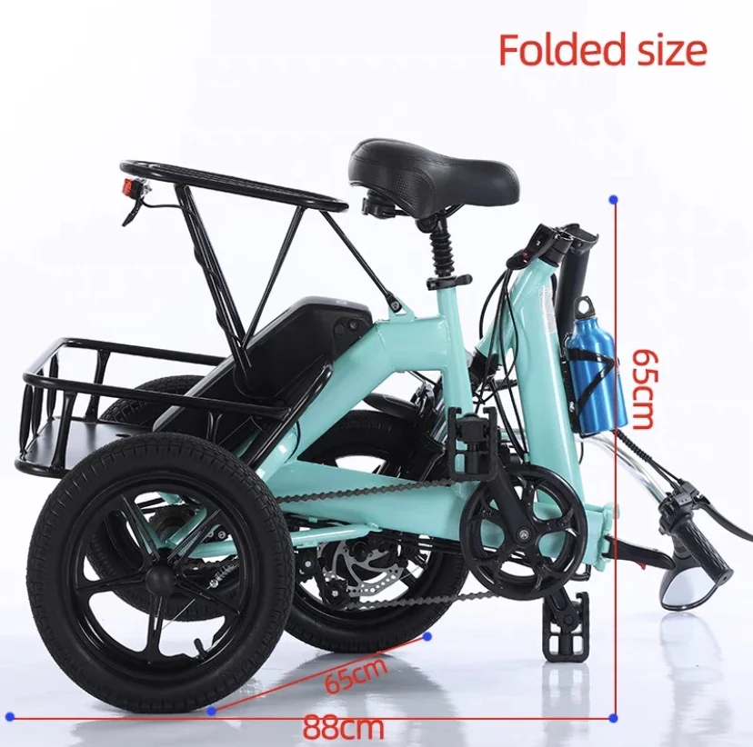14 Inch Mini Opvouwbare 3 Wielen Elektrische Fiets Voor Volwassenen 350W 48V Familie Elektrische Fiets Met Zetel voor Meisje Elektrische Driewieler - Afbeelding 5