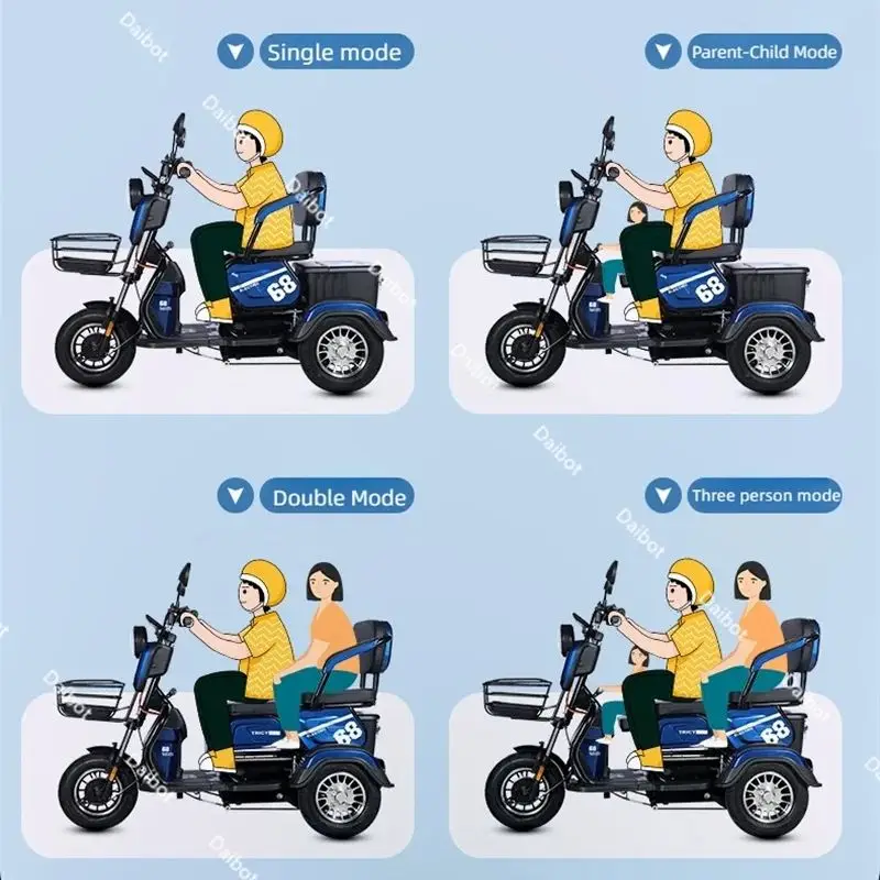 600W 48V elektrische driewieler voor volwassenen met passagiersstoel Familie elektrische scooter 3 wiel voor 2 personen met opslagruimte - Afbeelding 4