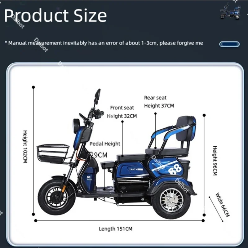 Volwassen Elektrische Driewieler 48V 600W 3 Wiel Elektrische Scooter Voor Volwassenen Verwijderbare Batterij Anti Diefstal Systeem - Afbeelding 2