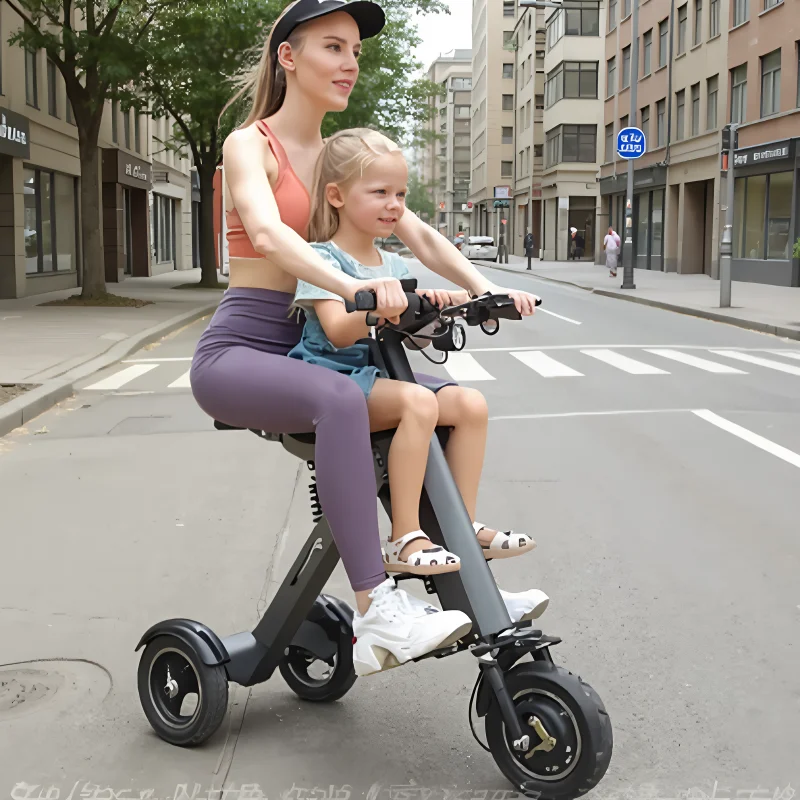 Opvouwbare elektrische scooter voor volwassenen, 3 wielen, lichtgewicht, met 2 zitplaatsen, 350 W, 36 V, wit/grijs, mini-elektrische driewieler, reizen voor familie