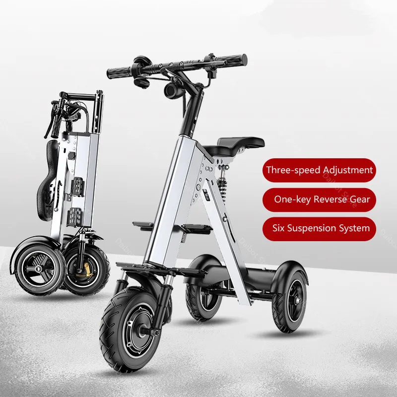 Opvouwbare elektrische scooter voor volwassenen, 3 wielen, lichtgewicht, met 2 zitplaatsen, 350 W, 36 V, wit/grijs, mini-elektrische driewieler, reizen voor familie - Afbeelding 5