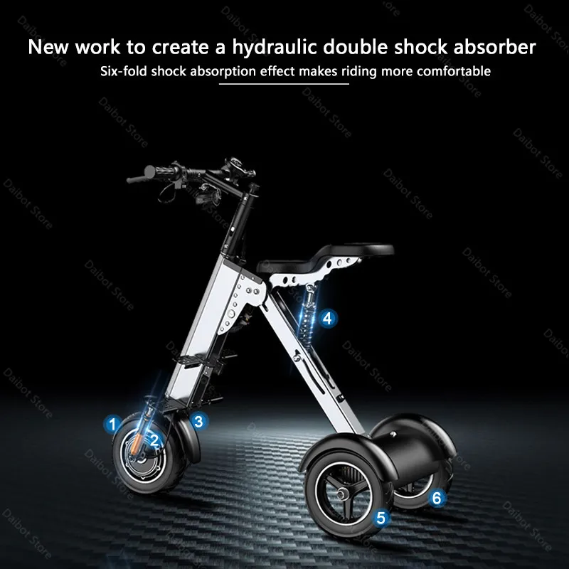 Opvouwbare elektrische scooter voor volwassenen, 3 wielen, lichtgewicht, met 2 zitplaatsen, 350 W, 36 V, wit/grijs, mini-elektrische driewieler, reizen voor familie - Afbeelding 6