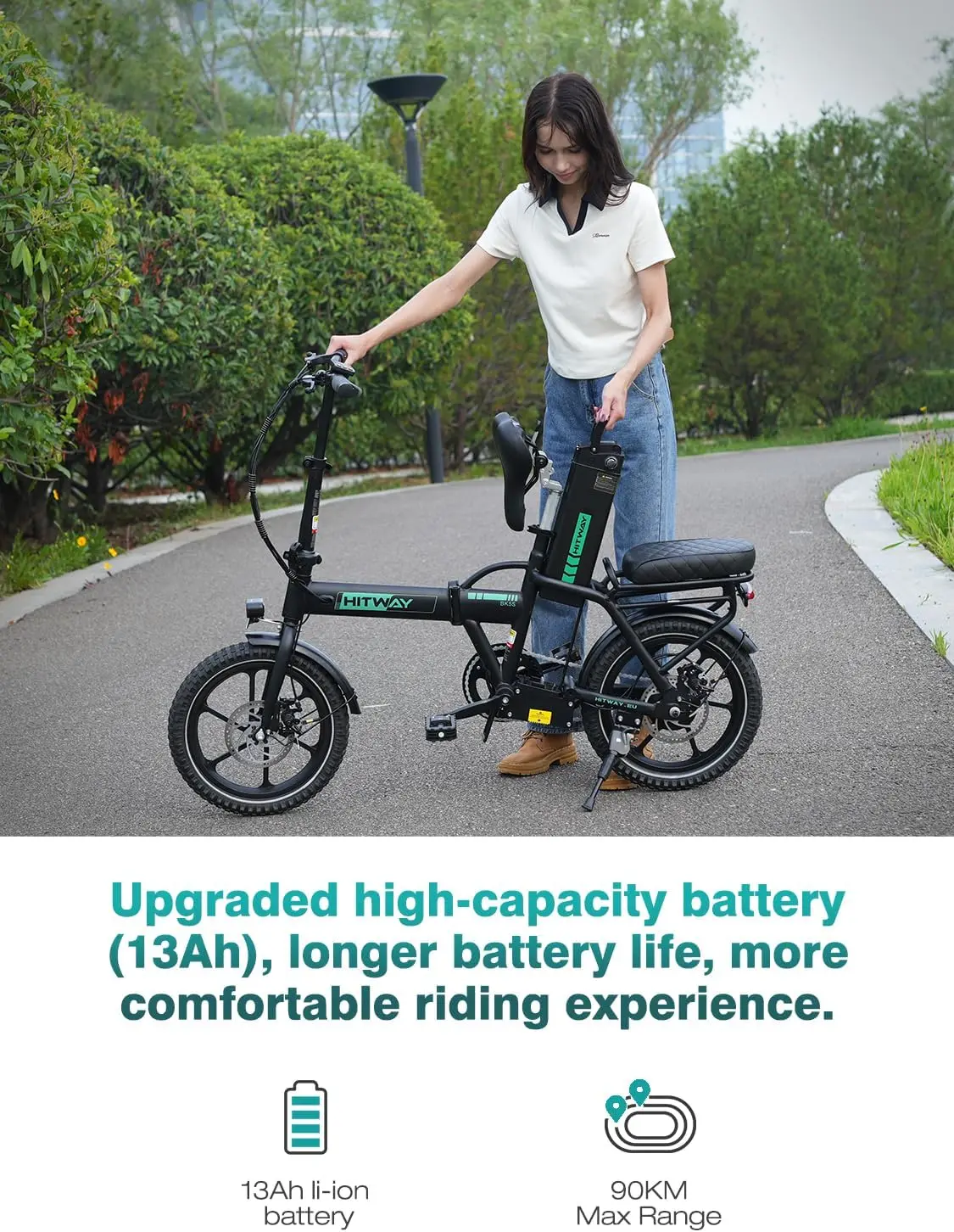 HITWAY Elektrische fiets, Opvouwbare E-Bike, Stadsfietsen, 36V/13Ah Lithium Batterij, Elektrische actieradius 35-90 km - Afbeelding 4