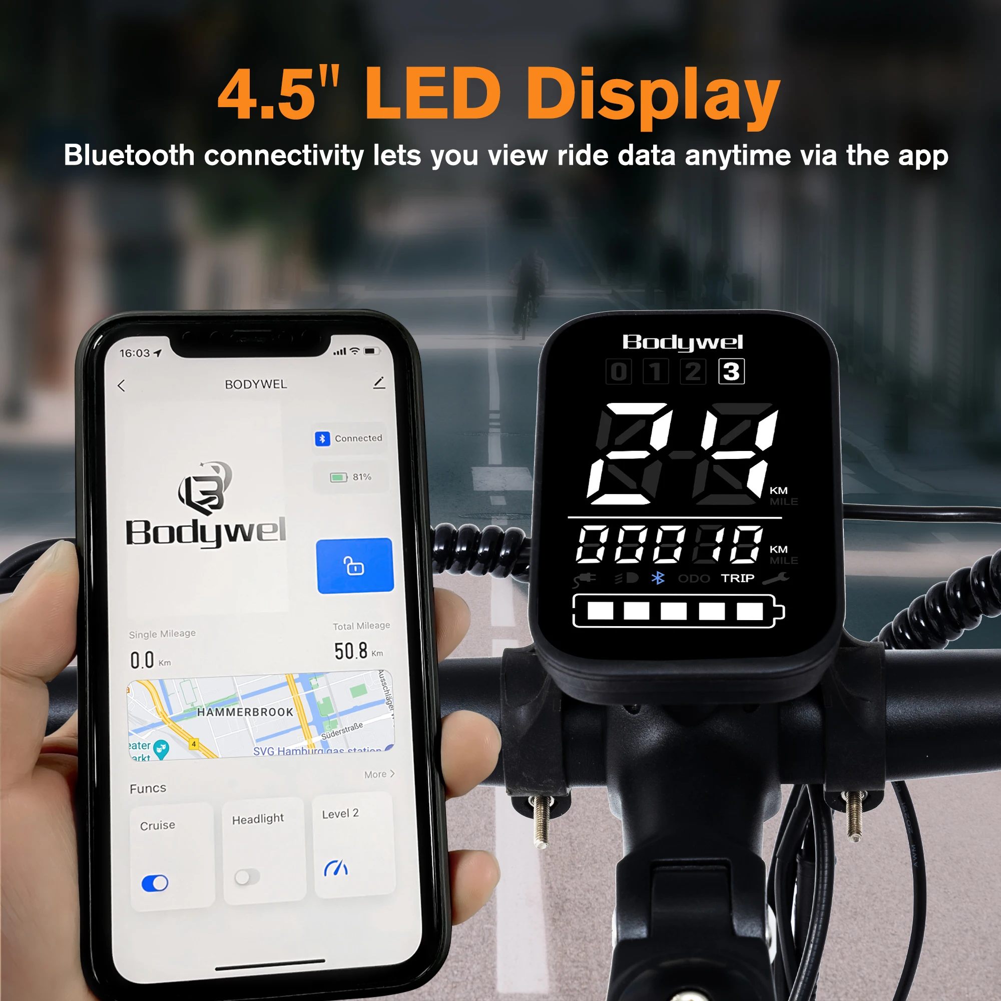 Elektrische fiets Bodywel A26 36V 13Ah uitneembare accu, tot 60 km bereik, 250W motor, 7 versnellingen, instapframe, commuter e-bike voor volwassenen - Afbeelding 6