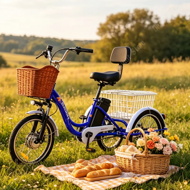 20 inch 3-wiel elektrische fietsen vracht familiefiets 350W48V12Ah elektrische fiets voor ouderen met uitneembare accu elektrische driewieler met mand - Afbeelding 6