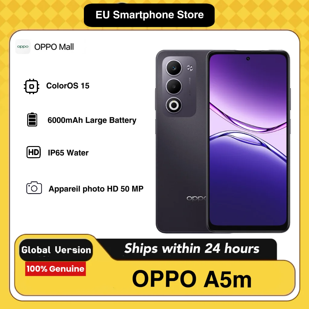 OPPO A5M 4G AI-telefoon, 8GB+256GB LTE, wereldwijde versie, ontgrendeld, met ColorOS 15 systeem, uitgerust met een grote 6000mAh batterij, zonder opladeradapter.