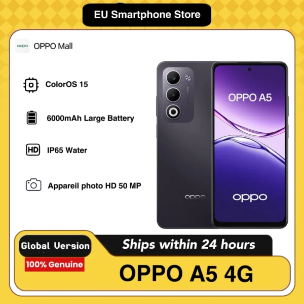 OPPO A5 4G AI-telefoon, 4GB/6GB+128GB LTE, wereldwijde versie, ontgrendelde telefoon, draagt Android 8.1 met ColorOS 5.1 besturingssysteem, zonder opladeradapter