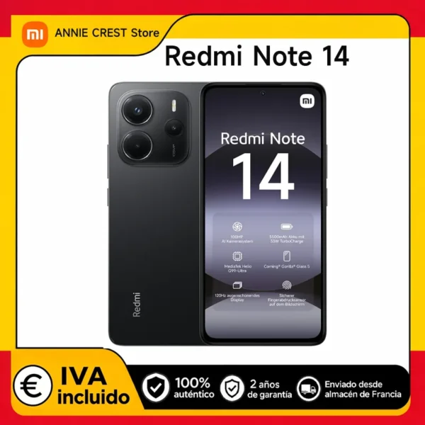 Xiaomi Redmi Note 14 4G NFC, 6,67-inch AMOLED-scherm met Full HD en 120Hz verversingsfrequentie, Helio G99 processor, 108MP AI triple camera, 5500mAh batterij, 8GB + 256GB, zwart