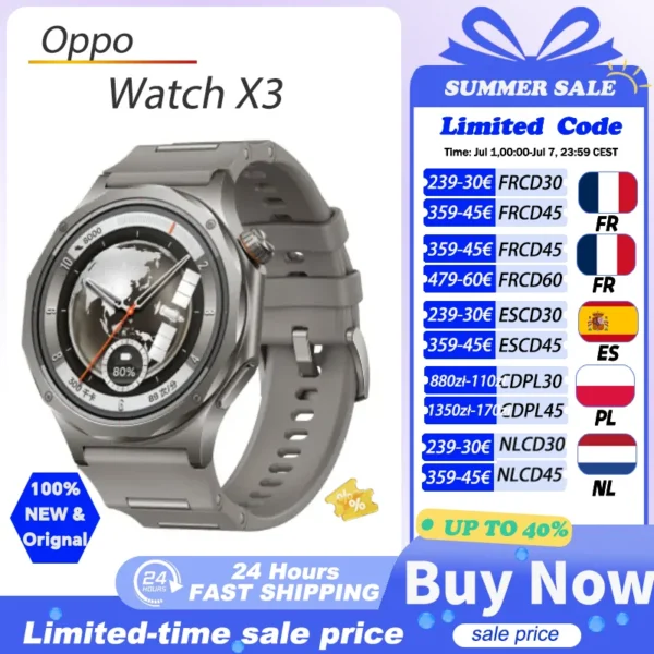 Nieuwe Aanwinst Globale Versie OPPO Watch X3 Smartwatch Ultralichte Titanium Alloy Kast 1.50" LTPO AMOLED Scherm 16 dagen Batterijduur NFC IP68