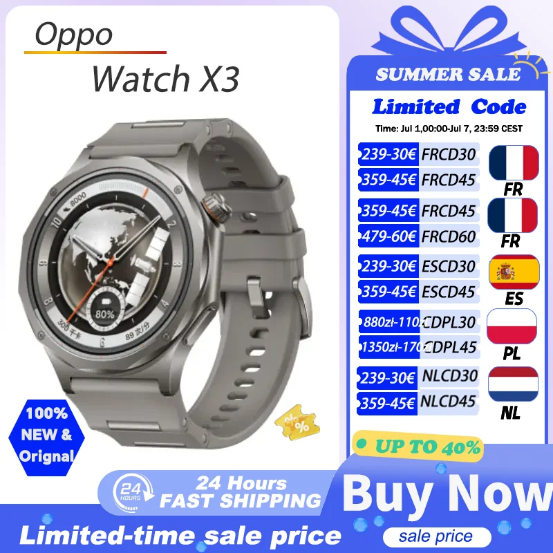 Nieuwe Aanwinst Globale Versie OPPO Watch X3 Smartwatch Ultralichte Titanium Alloy Kast 1.50" LTPO AMOLED Scherm 16 dagen Batterijduur NFC IP68