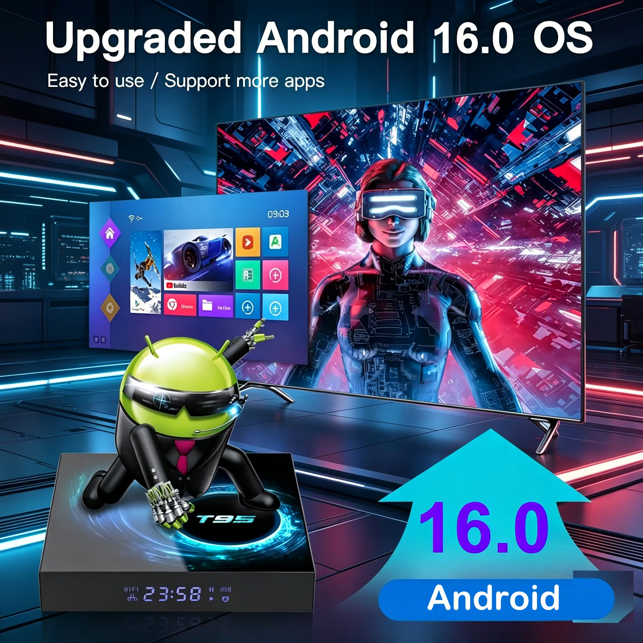 Android16 Smart TV Box T95 Allwinnerh616 Mediaspeler 8GB + 256GB Dual WiFi Bluetooth 6.0 Afstandsbediening Ondersteuning Google Voice Set Top Box - Afbeelding 2