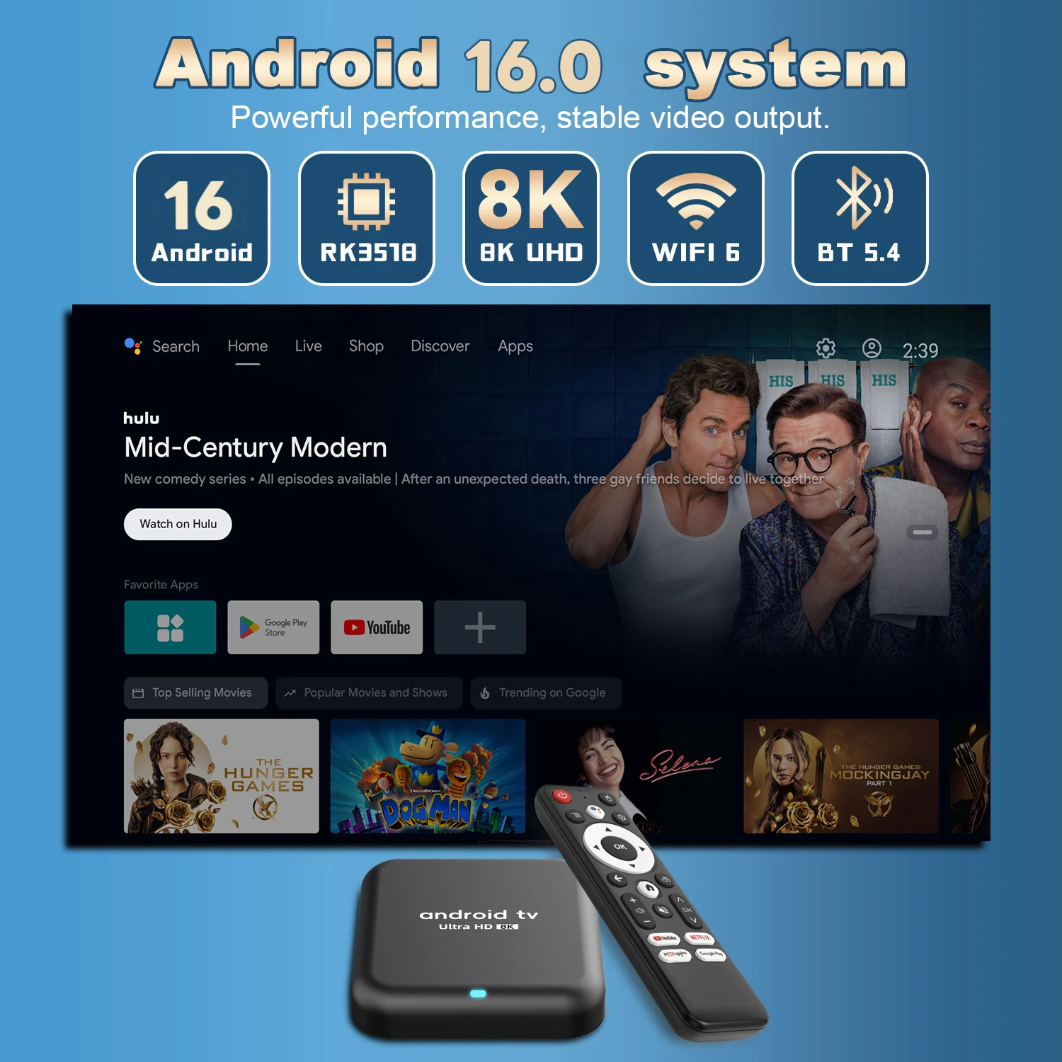 Android 16 Smart TV Box Q18 RK3518 Chip 8GB+256GB 8K Media Player Google Voice Assistant Dual WiFi BT 6.0 Zeer Snelle Set Top Box - Afbeelding 6