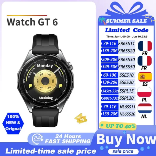 2025 HUAWEI WATCH GT 6 smartwatch 1,47”/1,32” AMOLED-scherm Batterijduur tot 21 dagen Hartslag NFC-compatibel iOS en Android