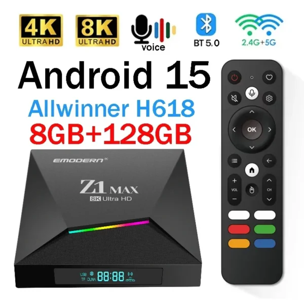 Z1 Max TV Box Android 15 IPTV Allwinner H618 Quad Core 4G 5G Dual WiFi HD 8K 4K mediaspeler BT 5.0 ondersteuning spraakafstandsbediening TV Box