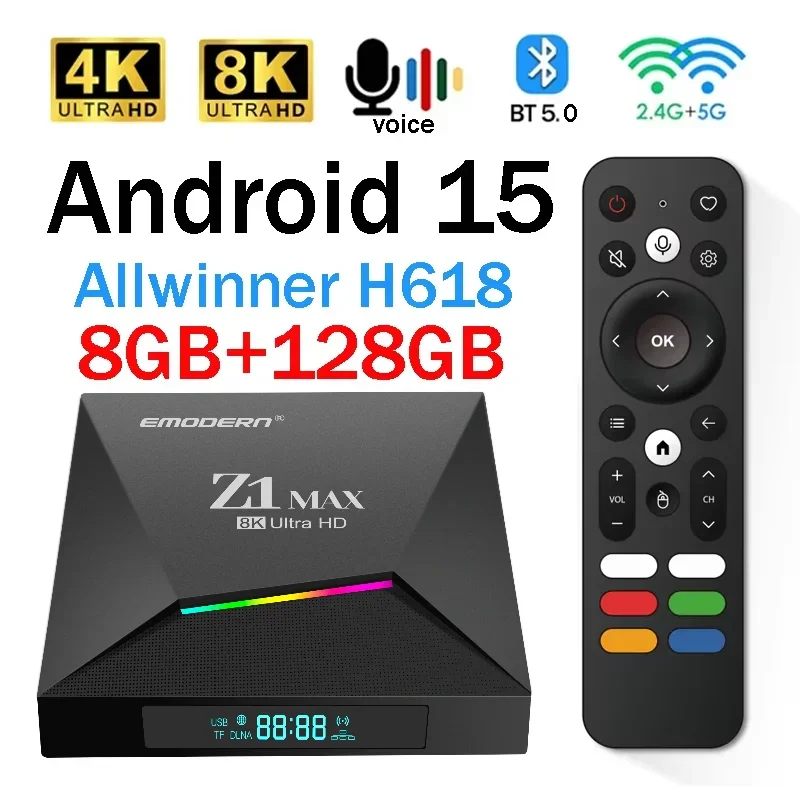Z1 Max TV Box Android 15 IPTV Allwinner H618 Quad Core 4G 5G Dual WiFi HD 8K 4K mediaspeler BT 5.0 ondersteuning spraakafstandsbediening TV Box