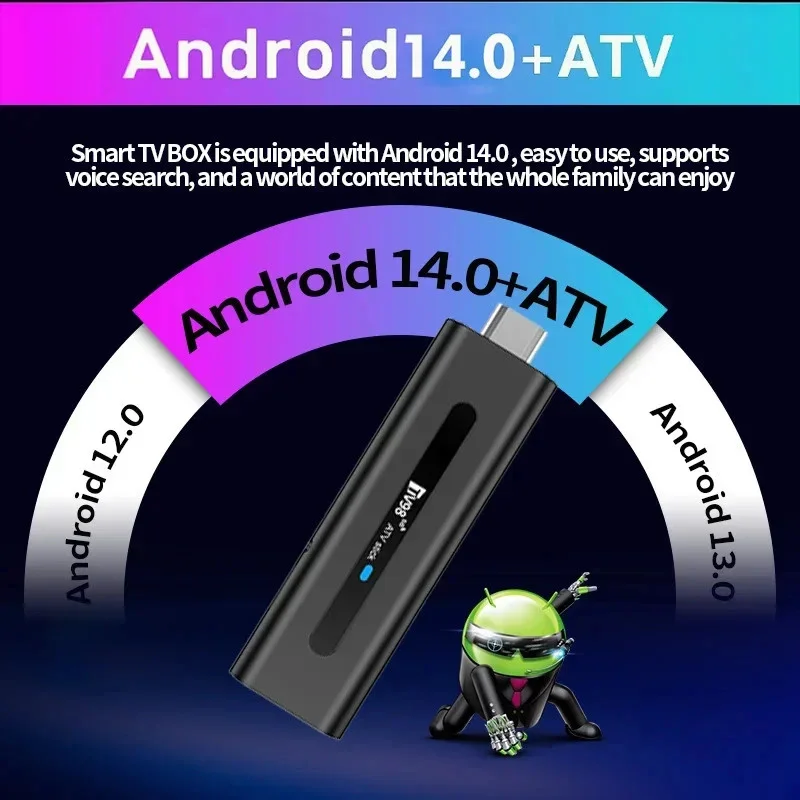 TV98 ATV Stick Android 14 BT 5.0 Allwinner H313 Quad Core 4G 5G Dual WiFi Spraakafstandsbediening HD 8K 4K @60fps TV Stick 8GB 128GB IPTV - Afbeelding 3
