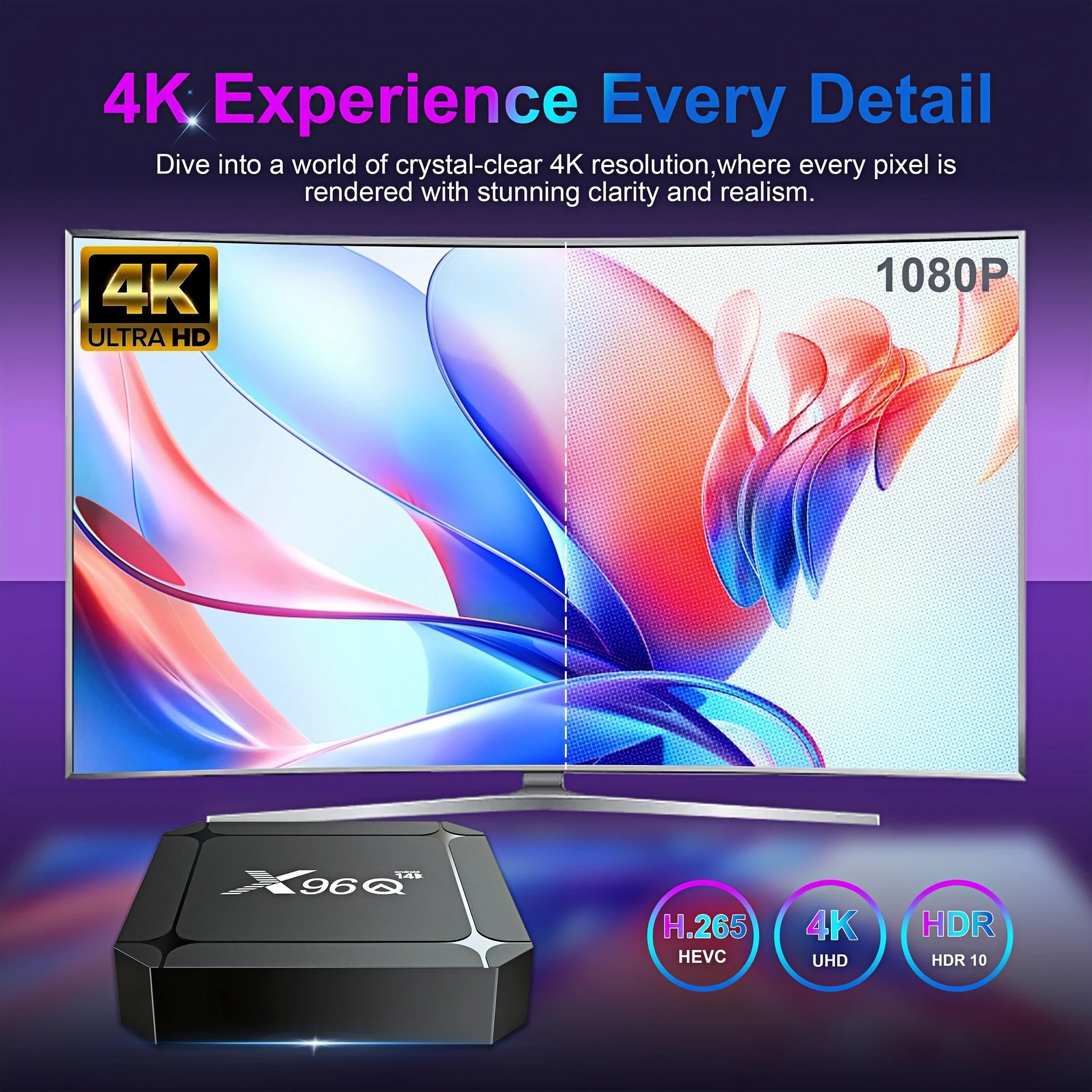 X96Q Android 14.0 TV Box RK3518 Quad Core WiFi 6 Bluetooth 5.0 4K Ultra HD Smart Media Player USB 3.0 H.265 HDR10 Set Top Box - Afbeelding 5