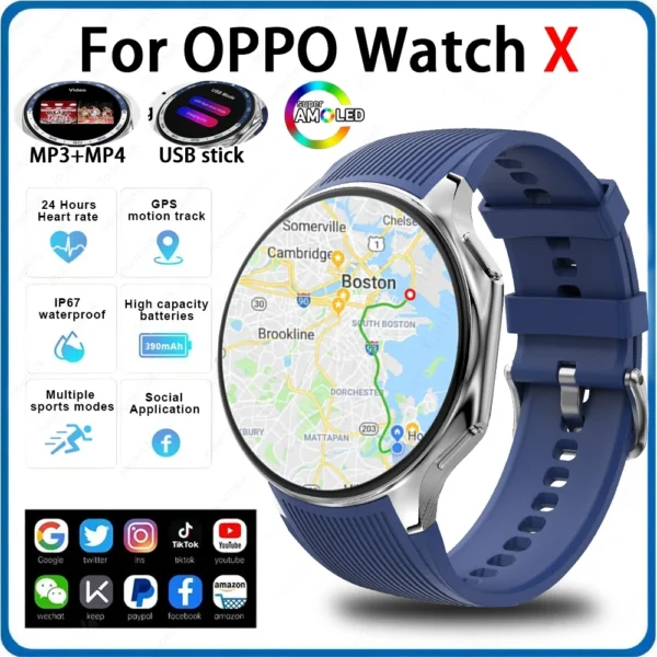 OPPO Horloge X AMOLED 32 GB Smartwatch Waterdicht Heren Smart Horloge Bluetooth Call Connect Hoofdtelefoon TWS Muziek 3D UI Modus Video 2024