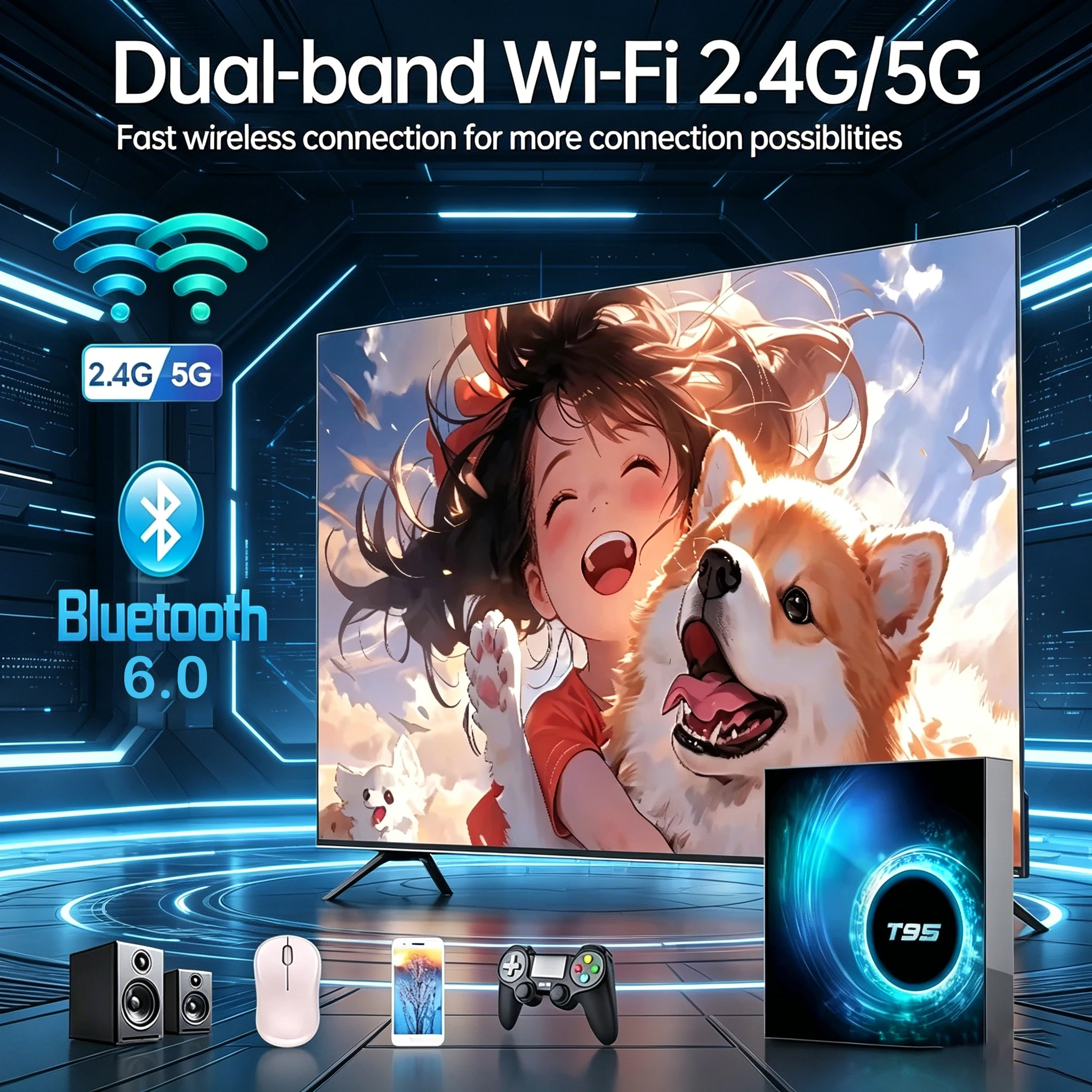 Android16 Smart TV Box T95 Allwinnerh616 Mediaspeler 8GB + 256GB Dual WiFi Bluetooth 6.0 Afstandsbediening Ondersteuning Google Voice Set Top Box - Afbeelding 6