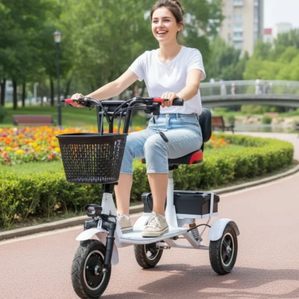 Elektrische driewieler voor volwassenen Verwijderbare batterij 350W 48V 15ah Zwart/Wit 3 wielen elektrische scooter met zitmand voor senioren