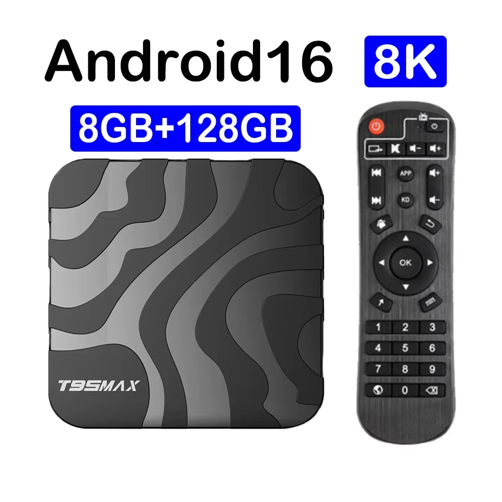 T95 Max 8GB 128GB Smart TV Box Android 16 Google Assistent Bluetooth 6.0 Dual Wifi 5G Wifi6 8K Ultra 4K Streaming Mediaspeler